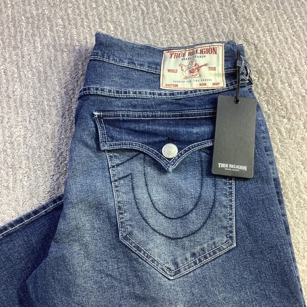 True Religion Ricky SN Flap Relaxed Straight Jeans Blue Size 33 x‎ 34 NWT